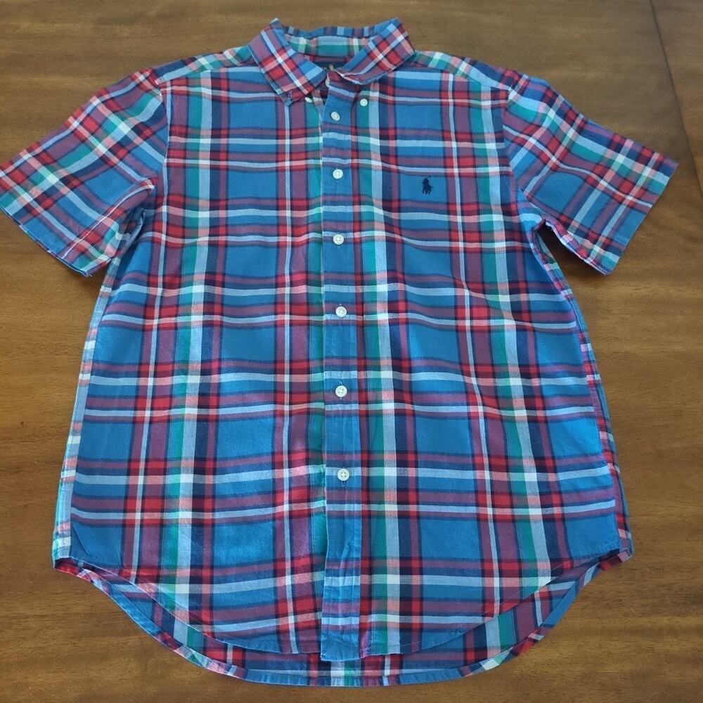 Ralph Lauren Short sleeve plaid button-down shirt blue/red Boys size Large